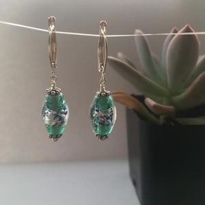 💐211: Blue-Green Speckled Venetian Glass Earrings
